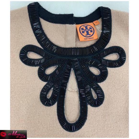 ❌SOLD❌TORY BURCH Beige Dawson Wool Beaded Sweater - Picture 4 of 8